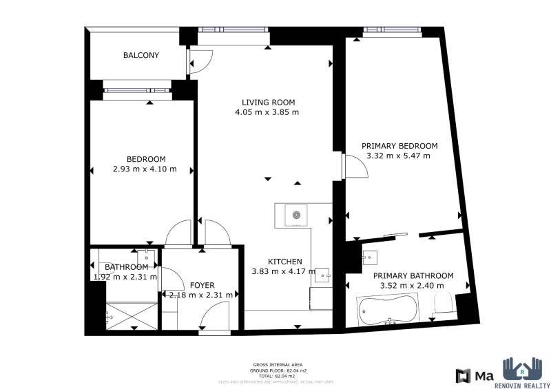 3- izbový byt s dvoma kúpeľňami a parkovacím miestom na predaj H27 - pôdorys