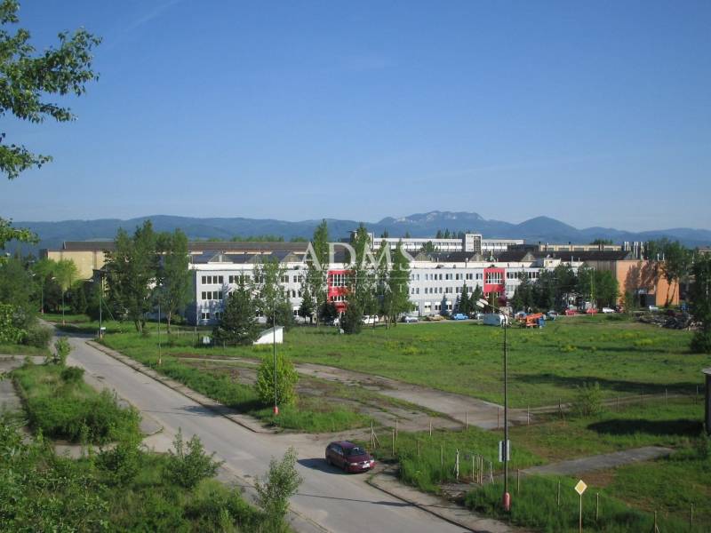 Budova na pozemku v Dubnici nad Váhom; komerční využití s okolní přírodou a cestou.