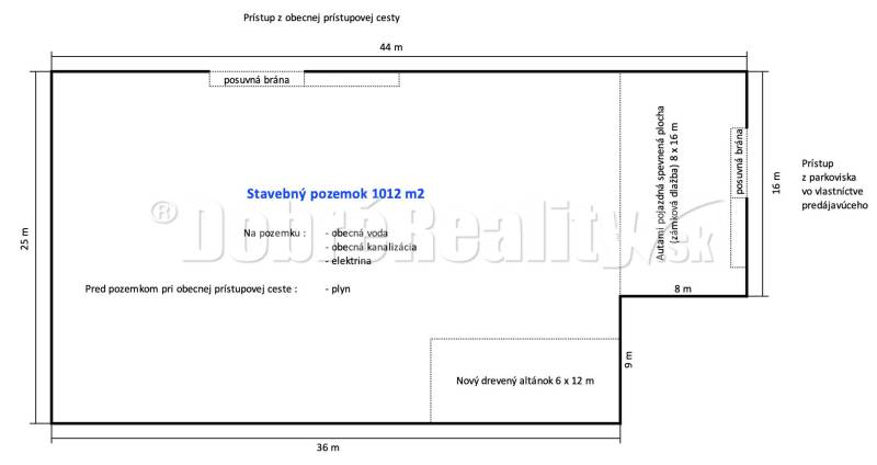 Plán stavebního pozemku pro bydlení s výměrou 1012 m² na Dubové cestě, Dvory nad Žitavou.