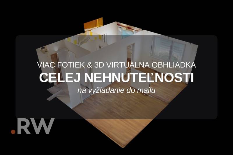 3D půdorys 1-pokojového bytu, dostupný na virtuální prohlídku.