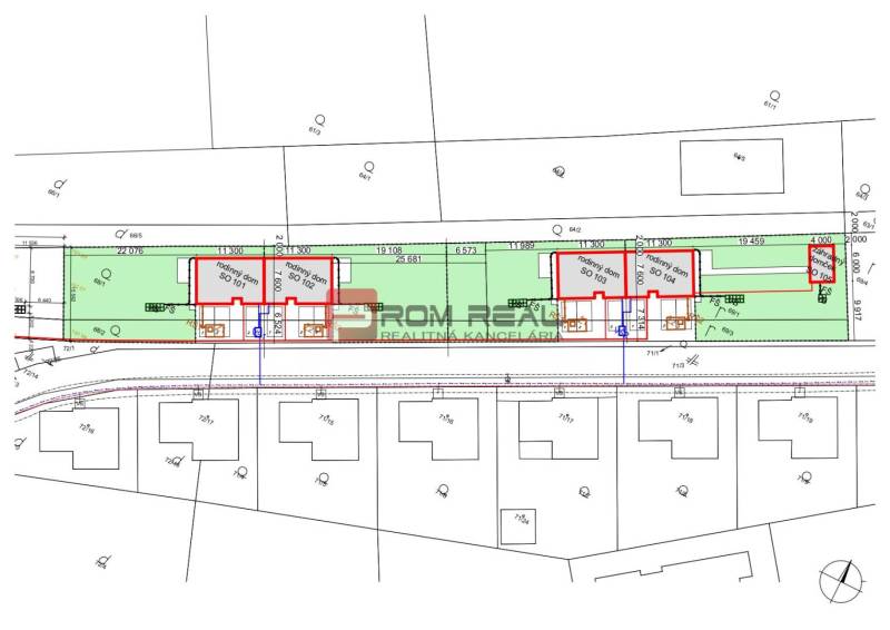 Projekt výstavby rodinných domů na pozemcích - bydlení, Štefanová, s rozvržením parcel.