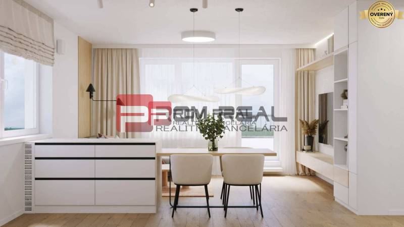 Světlý obývací pokoj v 2-pokojovém bytě s moderním designem na ulici Limbašská cesta.