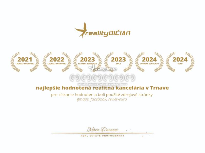 Certifikát pro nejlépe hodnocenou realitní kancelář v Trnavě, ocenění 2021-2024.