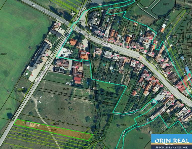Katastrální mapa Pozemky - bydlení na Vajnorské cestě ve Slovenském Grobu.