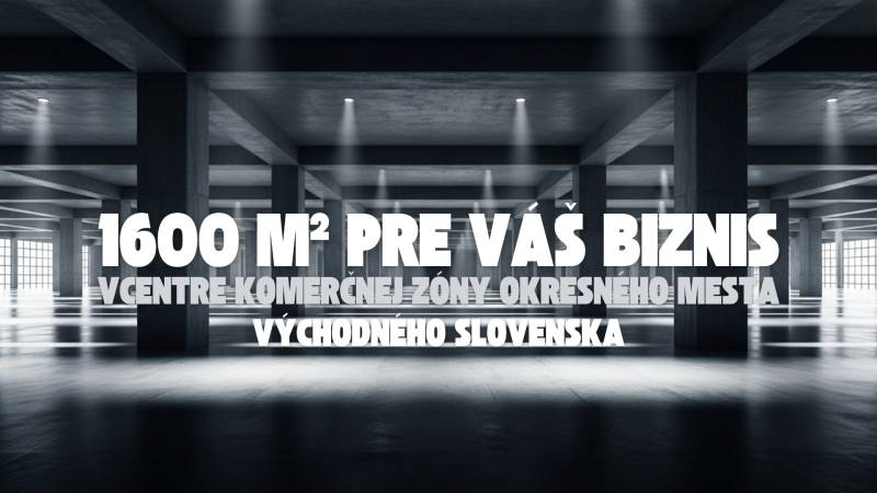 Otevřené obchodní prostory s vysokým stropem, betonovými sloupy, vhodné pro podnikání.