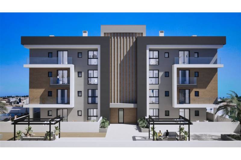 Rekreační apartmán v Los Alcázares s moderní architekturou a venkovním posezením.
