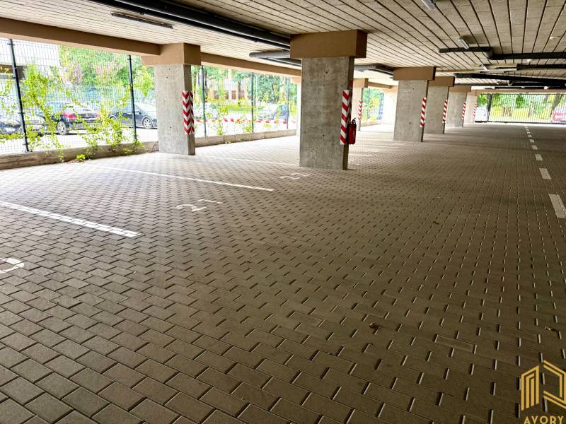 Parkoviště na Sadové ulici v Senici s parkovacími místy.