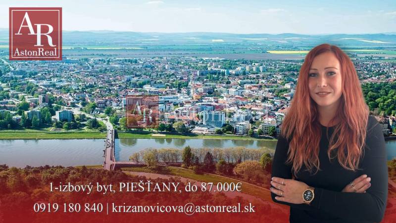 Letecký pohled na Piešťany s nabídkou na 1-pokojový byt.