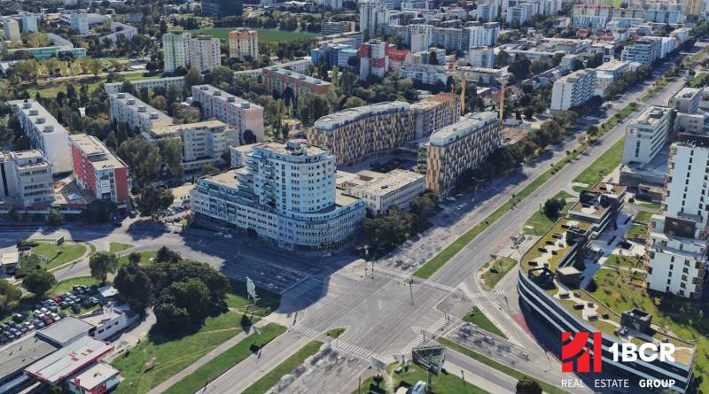 Letecký pohled na městskou část Bratislava - Nové Mesto na Trnavské cestě.