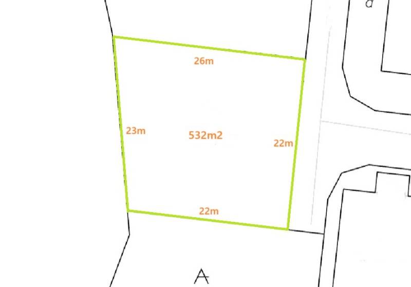 Plán pozemku o ploše 532 m² na Západní v Moravanech nad Váhem, určený pro bydlení.