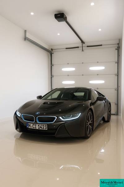 Luxusní sportovní auto zaparkované v prostorném interiéru rodinného domu.