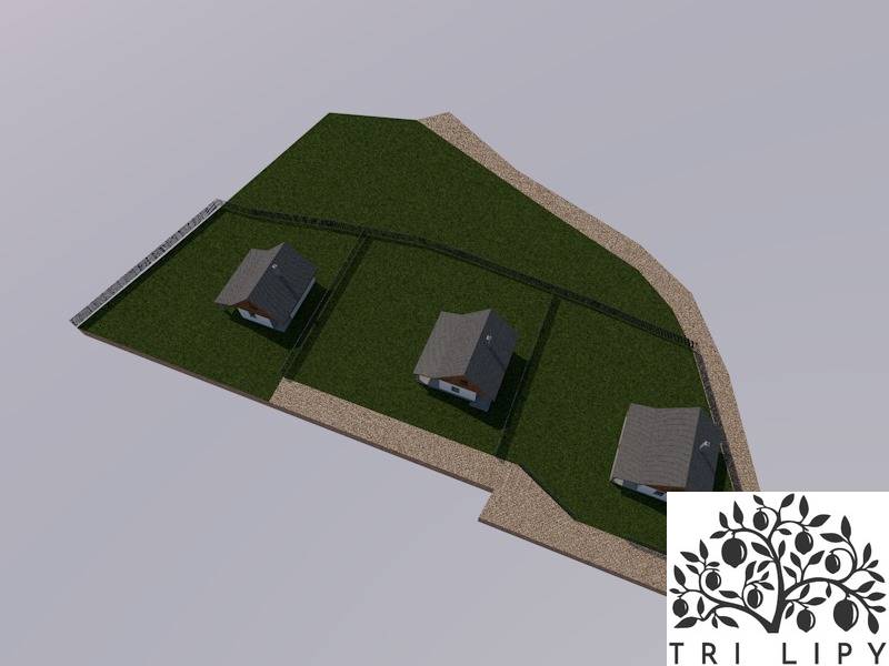 3D návrh tří domů na rekreačních pozemcích v Oščadnici.