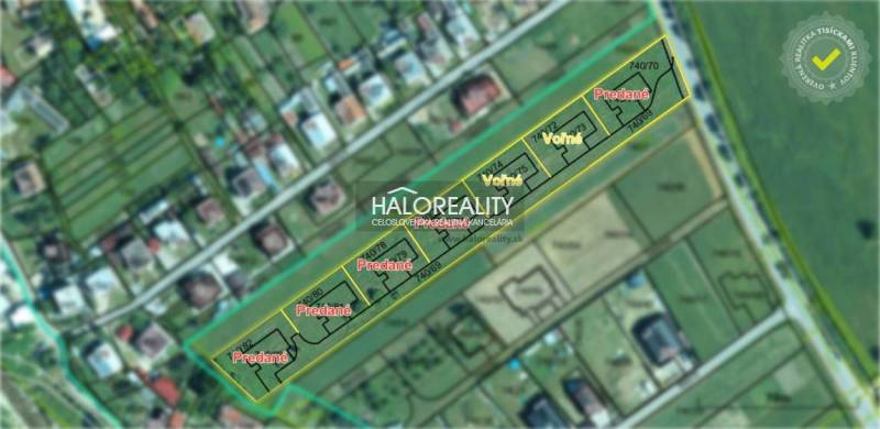 Mapa pozemků na bydlení v Udiči, některé jsou prodané, jiné volné.