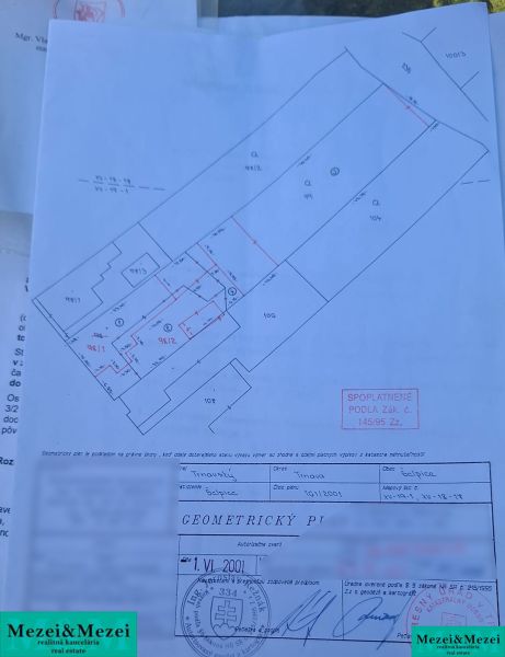 Geodetický plán pro Pozemky - bydlení v Šelpiciach, zachycující detailní hranice parcel.