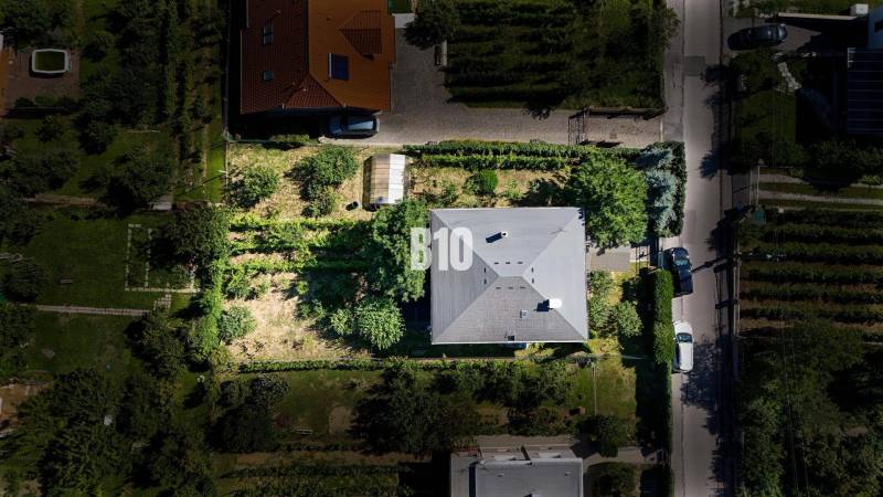 Rodinný dům na Kamenné ulici v Nitře, obklopený zelení a ovocnými stromy.