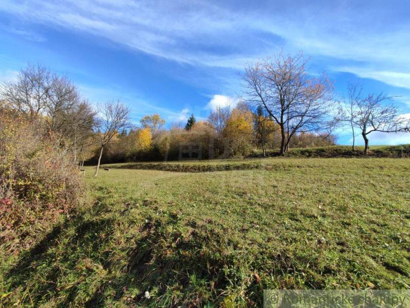 Podzimní krajina v zahradě u Hlbokého nad Váhom s čistou oblohou a stromy.