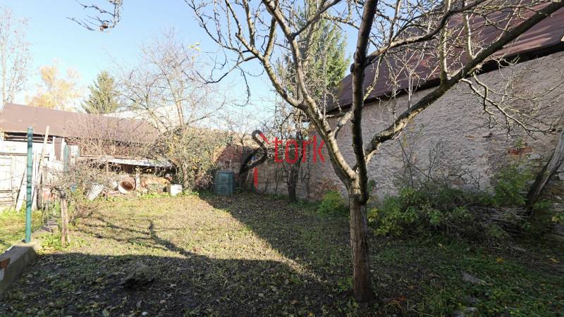 Zahrada rodinného domu na Kostelní ulici v Rajci se stromy a trávníkem.