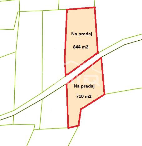 Mapa dvou pozemků na prodej v oblasti Zemědělské a lesní pozemky, Horní Súča.