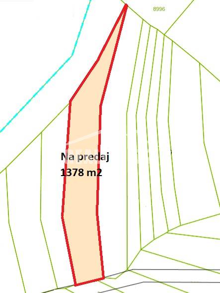 Mapa zemědělského a lesního pozemku na prodej v Horní Súči, 1378 m².