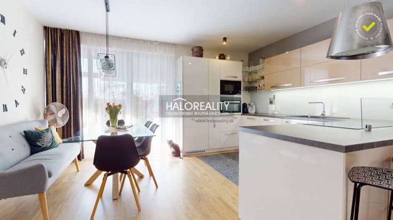 Obývací pokoj s kuchyní a jídelnou, světlá místnost, jídelní stůl, rodinný dům.