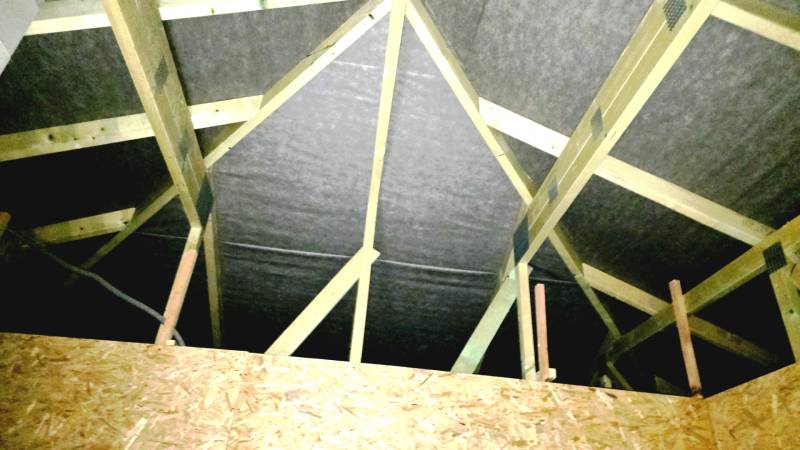 Rodinný dům s dřevěnou střešní konstrukcí a OSB deskami v podkroví.