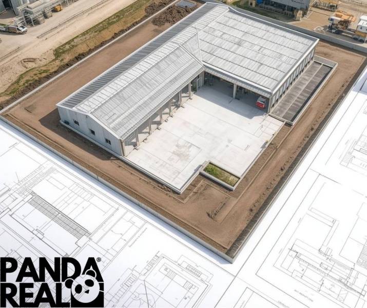 Výstavba komerčního komplexu v Bojné s detaily architektonických plánů.