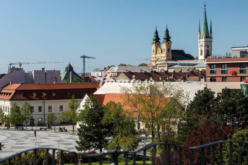Historické centrum Nitry s katedrálou a jeřáby, vhodné pro 3-pokojový byt.