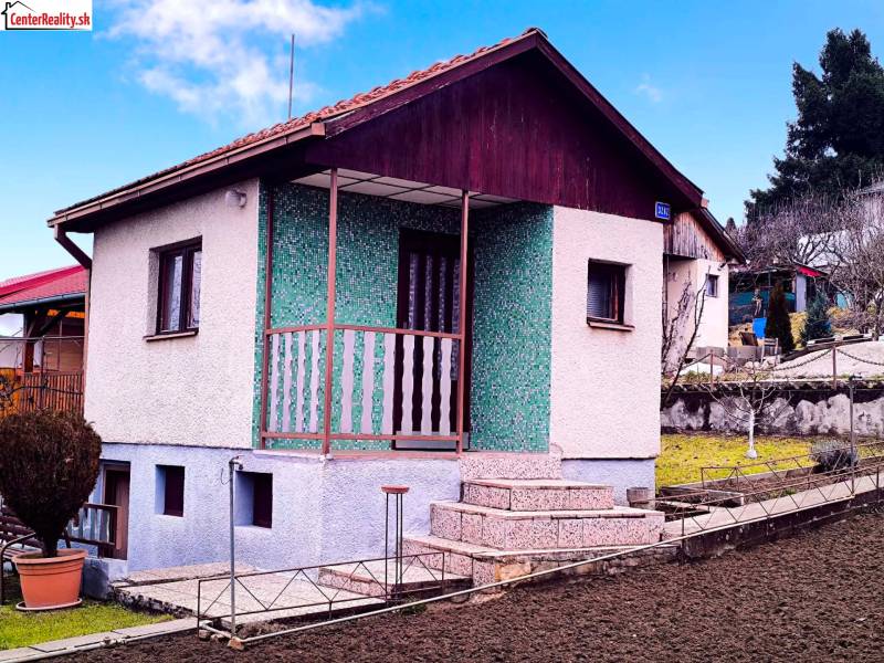 Chata v Partizánskem s parkovou úpravou, zelenou fasádou a schodištěm na terasu.