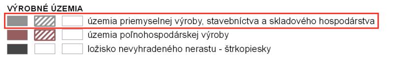Legenda k výrobním územím včetně průmyslové výroby a skladování.
