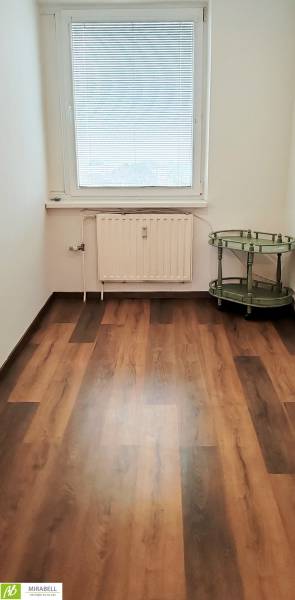 Pokoj s podlahou s dřevěným dekorem a zeleným stolkem, 3-pokojový byt.