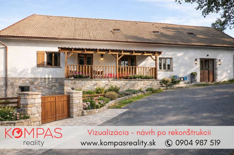 Rodinný dům se sedlovou střechou a kamennou zdí v obci Vígľašská Huta-Kalinka.