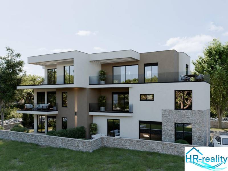 Rekreační apartmán v Murteru s terasami a výhledem na okolní přírodu.