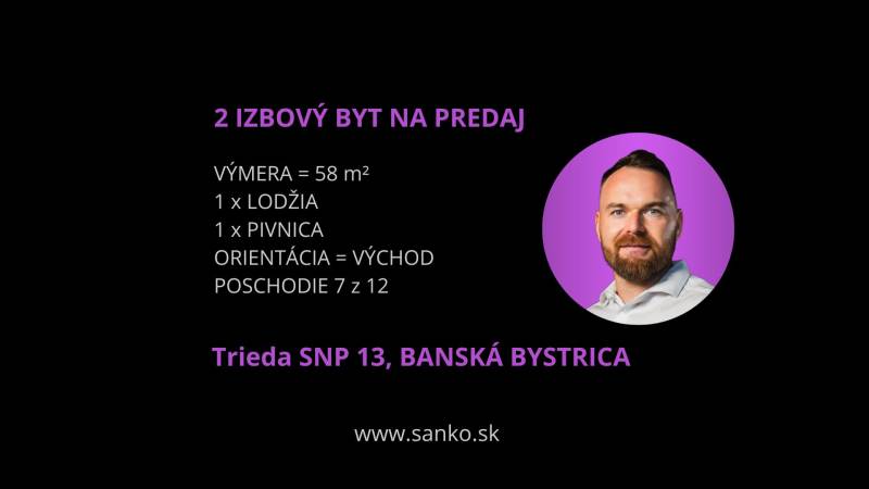 Nabídka 2-pokojového bytu na prodej na Třída SNP, Banská Bystrica, 58 m², lodžie.