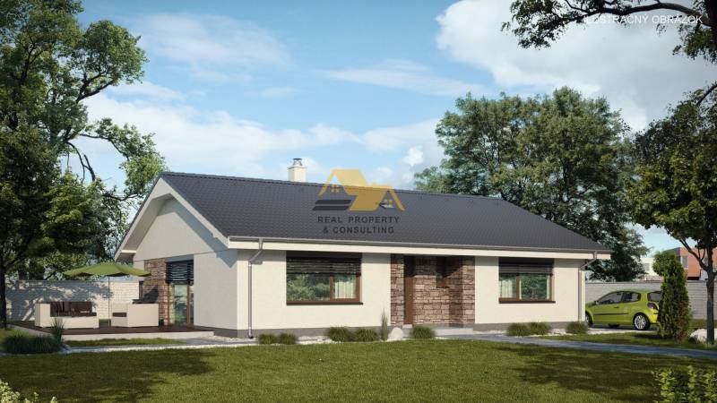 Rodinný dům s terasou v Nových Zámcích, ulice obklopená stromy, zelené auto.