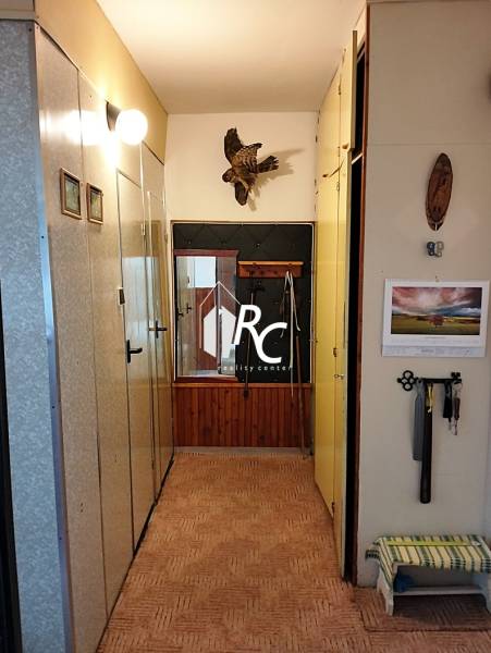 Chodba v 2-pokojovém bytě s věšákovou stěnou a dekorací na stěně.