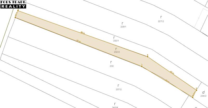 Mapa pozemků na bydlení v Tešedíkově, zobrazuje parcelu číslo 232/2.