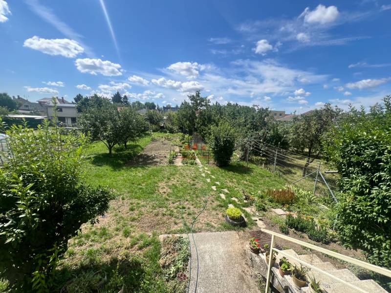 Zahrada rodinného domu v obci Velké Orviště na Tálově ulici s množstvím zeleně.