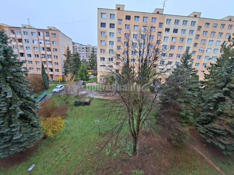 Bytový dům na Školní ulici v Kaniance obklopený zelení a stromy.
