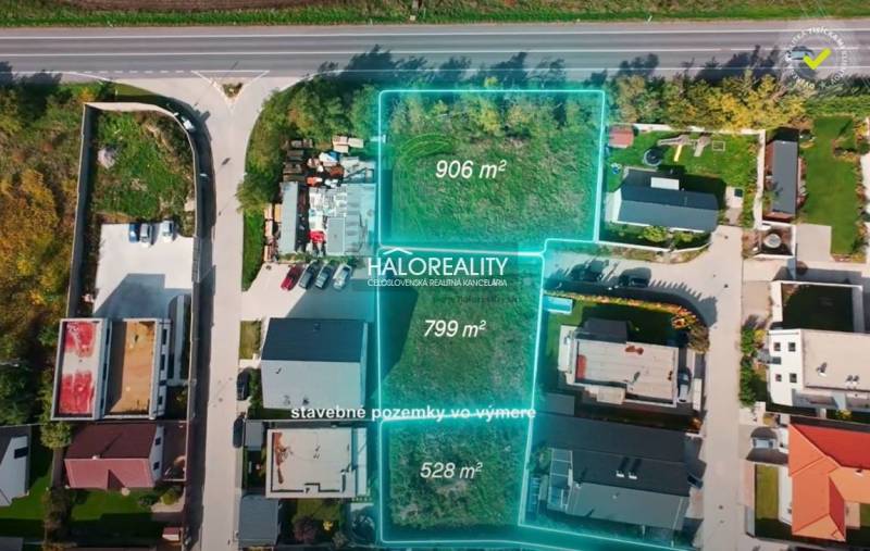 Stavební pozemky k bydlení v Senci s vyznačenými výměrami jednotlivých parcel.
