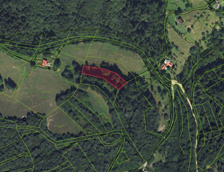 Katastrální mapa zemědělských a lesních pozemků v obci Lazy pod Makytou.