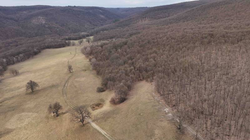 Kopcovitá krajina v okolí Príbeliec se směsí lesů a zemědělských pozemků.