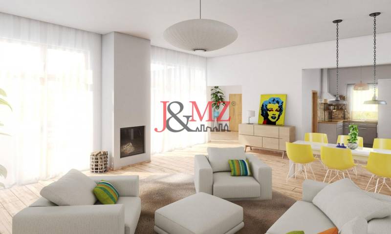 Interiér s podlahou s dřevěným dekorem, pohodlným sezením a dekorem v rodinném domě.