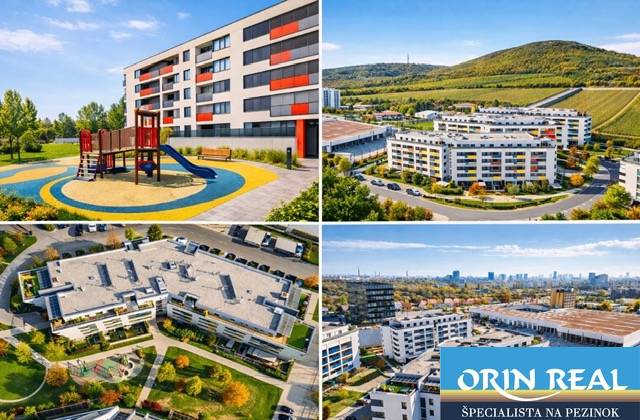 Bytový komplex na Malokrasňanské ulici v Bratislavě - Rači se zelení a hřištěm.