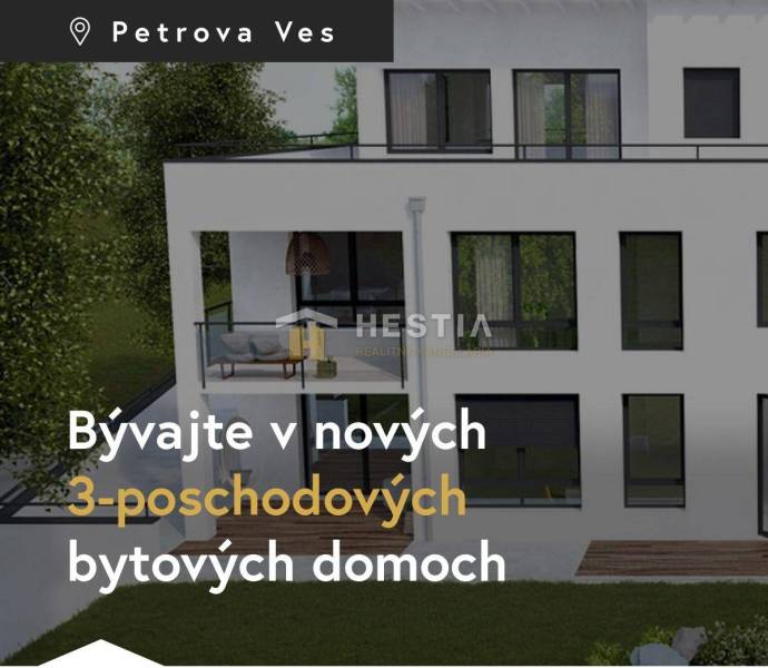 Nový bytový dům v Petrova Ves nabízí prostorný 3-pokojový byt na 3 podlažích.