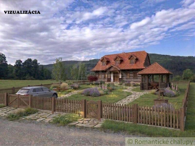 Rustikální chalupa s altánem a autem na pozemku k bydlení v Horním Tisovníku.