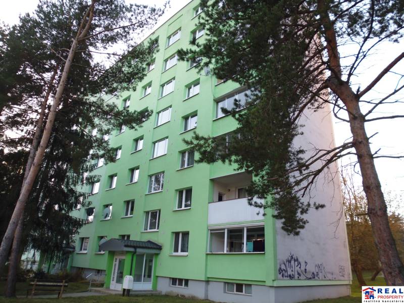 Bytový dům v Prešově s okolními stromy se 7 patry.