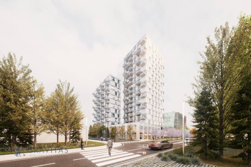 Výškové budovy s balkóny a cestou v Bratislavě - Ružinov na Mlynských nivách.