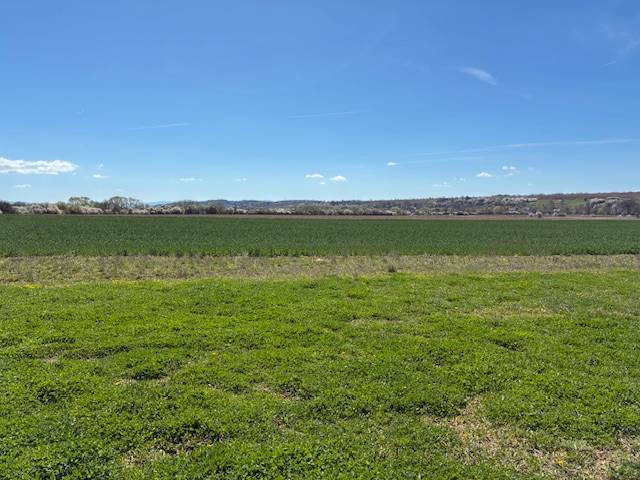 Zemědělské a lesní pozemky v Dežericích s rozlehlými loukami a jasnou oblohou.