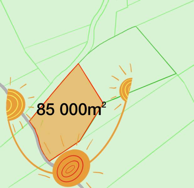 Zemědělské a lesní pozemky v Dežericích, označené rozlohou 85 000 m².