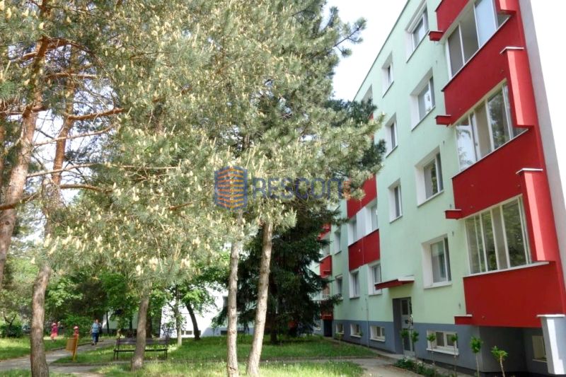 Bytový dům na ulici Karola Adlera, Bratislava - Dúbravka, obklopený vysokými stromy.
